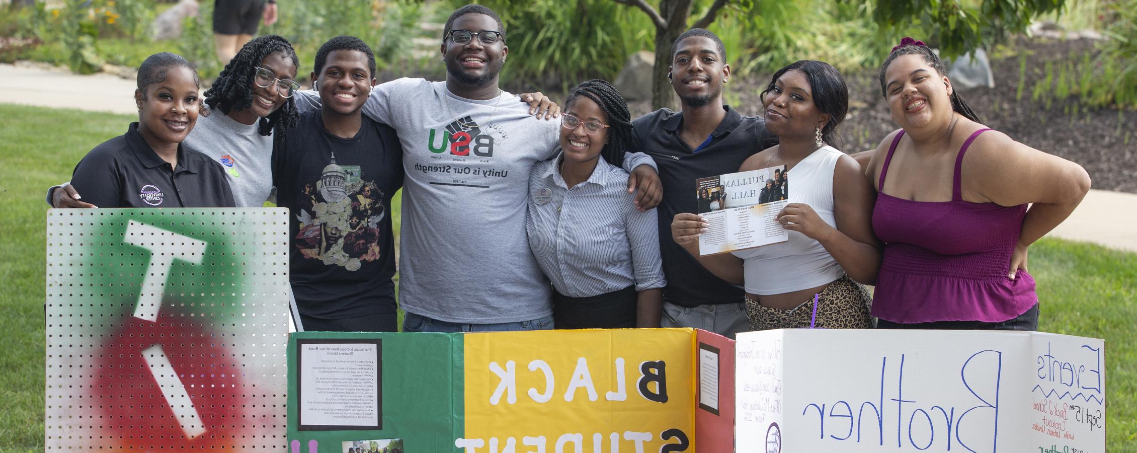 Students from Black Student Union pose during the involvement fair.